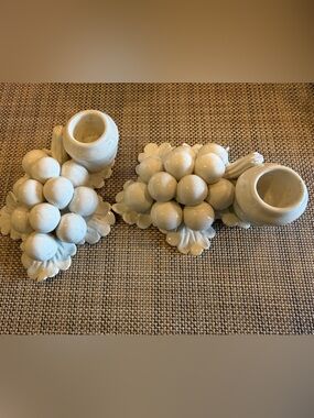 White Porcelain Made in Italy Grape Cluster Candle Holders in White/Cream
